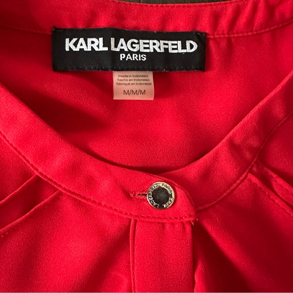 KARL LAGERFELD PARIS Ruffle Blouse Bundle Romantic Red Navy White Stripes M - Picture 3 of 12